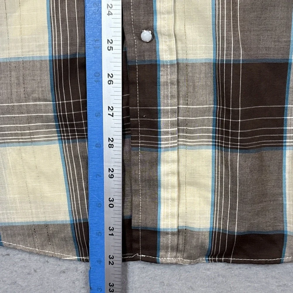 VTG Levi's Strauss Mens Western L Short Sleeve Pearl Snap Shirt Brown Plaid 80's
